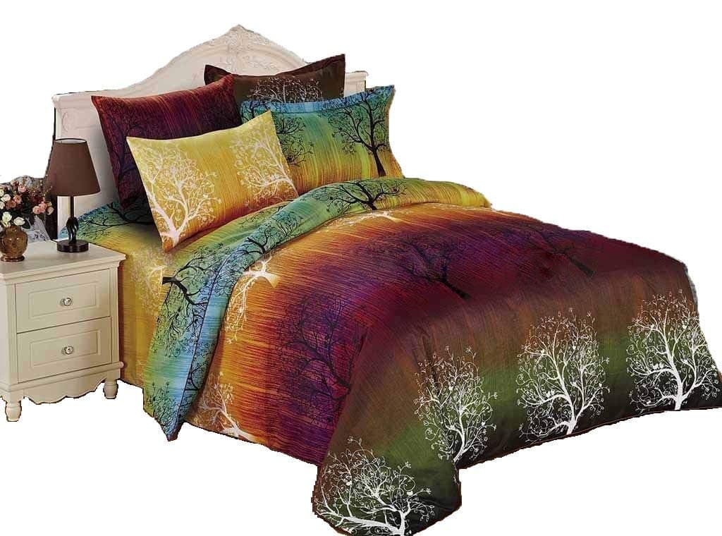 Swanson Beddings Rainbow Tree 3pc Duvet Bedding Set Duvet Cover and Two Pillow Shams California King