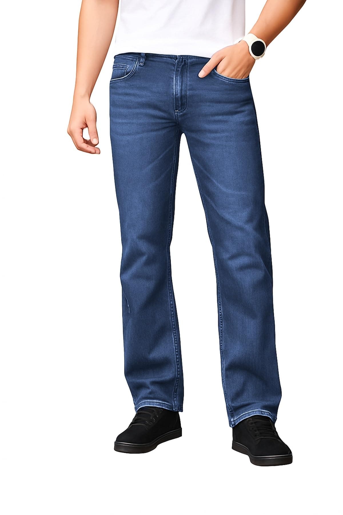 Ben Martin Men's Smart Fit Stretchable Jeans || Dark Blue Mid-Rise Denim Pants with Whisker Wash || Premium Casual Wear Jean for Men || 5 Pocket Jean's for Men's – Size 38 (1)