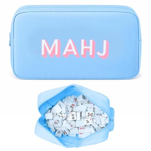 Sunnymove Empty Mahjong Bag Thickened American Mahjong Tiles Bag with Zipper Storage Pouch for Board Game Pieces Game Party Travel Gatherings Accessories 104x56 Case OnlyMahjBlue