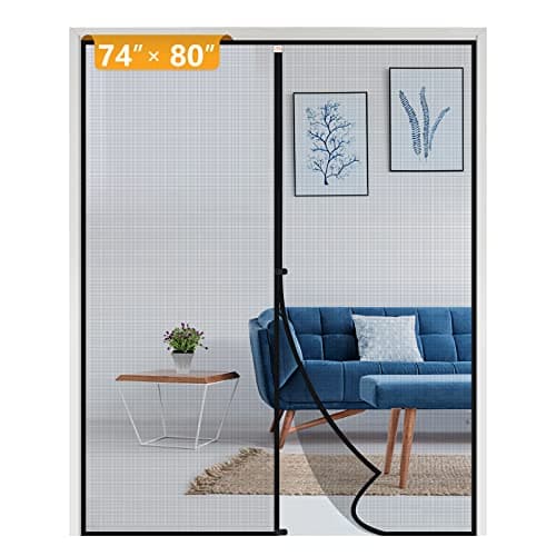 Yotache Magnetic Screen Door fits 74"x80" Doors, Screen Size 76"x81" High-Density Fiberglass Mesh with Powerful Magnets & Windproof Hasp for French Front/Back Sliding Doors, Black