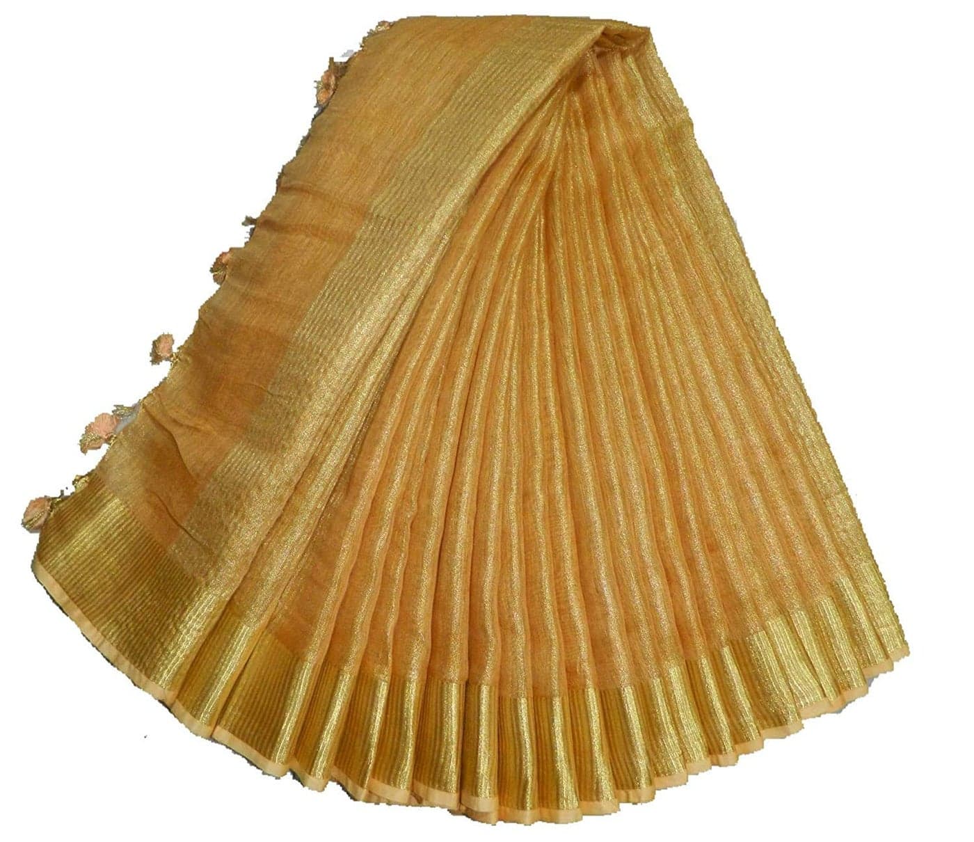 HAIDER ALI AND SONS Pure Tissue Linen Ethnic Wear Saree with Blouse for Every Occasion for Girls and Women (Pack of 1-Golden)