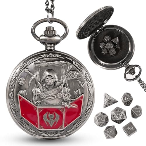 Banloga DD Dice Set7PCS Metal Dice for Dungeons and DragonsMini Dice Set with Pocket Watch CaseRole Playing Board Games Accessories DM Ancient Silver