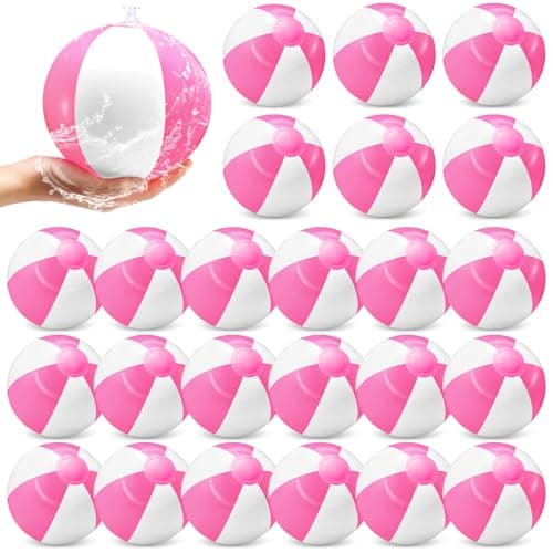 Lunmon 24 Pack 8 Inch Pink and White Inflatable Beach Balls Bulk PVC Beach Balls Blow up Water Games Toys for Kids Summer Swimming Pool Party Favors Hawaiian Tropical Theme Party Supplies
