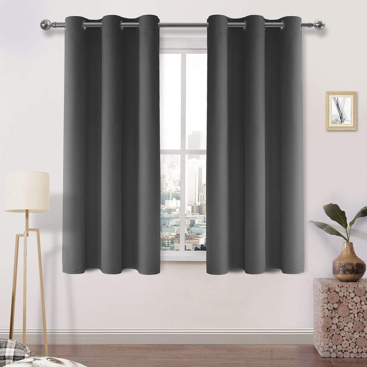 DWCN Grey Blackout Curtains for Bedroom Thermal Grommet Drapes for Living Room W38 x L54 Inch Length Dark Grey Set of 2