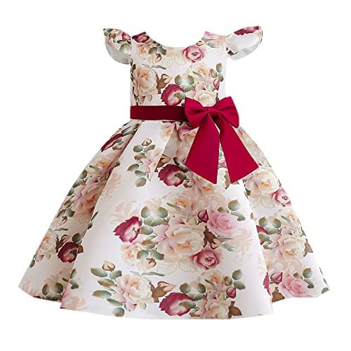 Hopscotch Viscose Girls Floral Print Party Dress & Outfit In Red Color For Ages 3-4 Years