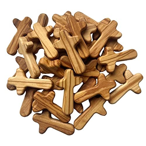 Kintyno 30 Pieces Small Olive Wood Holding Crosses 256in Portable Prayer Cross With Certificate and Pocket