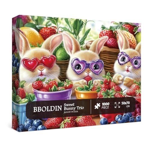 Funny Bunny Puzzles for Adults 1000 Pieces Cute Rabbit Strawberry Love Jigsaw Puzzles Magic Animal Fruit Art Impossible Hard Difficult Challenging Puzzle