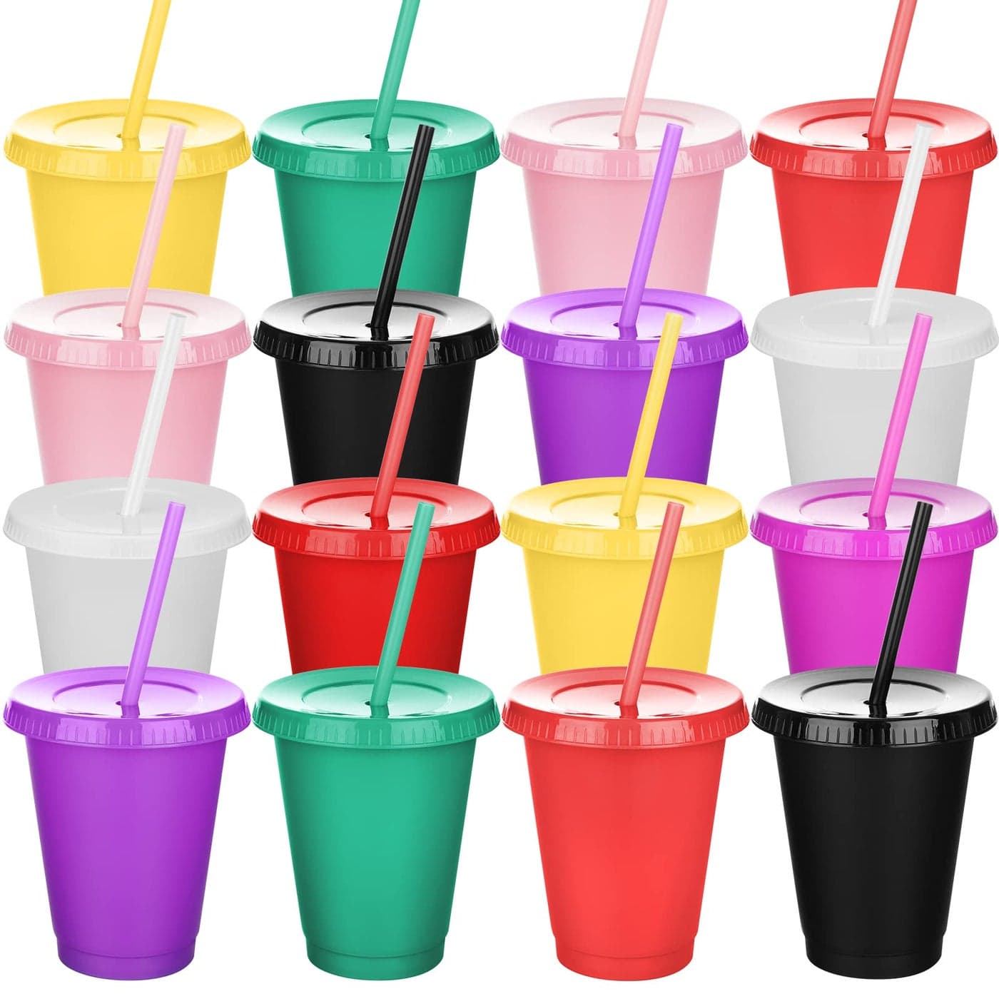 Sieral Cups with Straws and Lids Kids Tumbler with Straw Reusable Water Bottle Iced Coffee Travel Mug Adults Plastic Cups for Parties 16 ozFresh Colors15 Pack