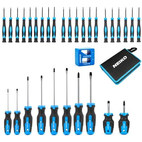 NEIKO 01379A Master Screwdriver Set 32 Piece Magnetic Precision Screwdrivers Phillips Flathead Slotted and Torx Drivers Includes Magnetizer and Demagnetizer Small Magnetic Screwdrivers