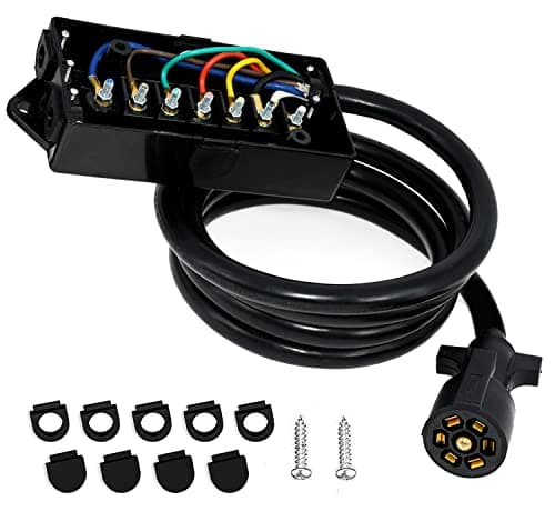 Miady Heavy Duty 7 Way Plug Inline Trailers Cord with 7 Gang Junction Box 8 Feet Trailer Plugs with Weatherproof Junction Box