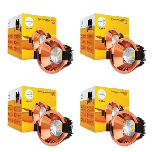 Wipro 7 Watt Alpha Trimless Gold E26 Medium LED COB | Warm White (2700K) | Aluminium PDC Heat Sink | Sharp Beam Angle with Reflector for Home, Office and Store Cabinet Display | Pack of 4