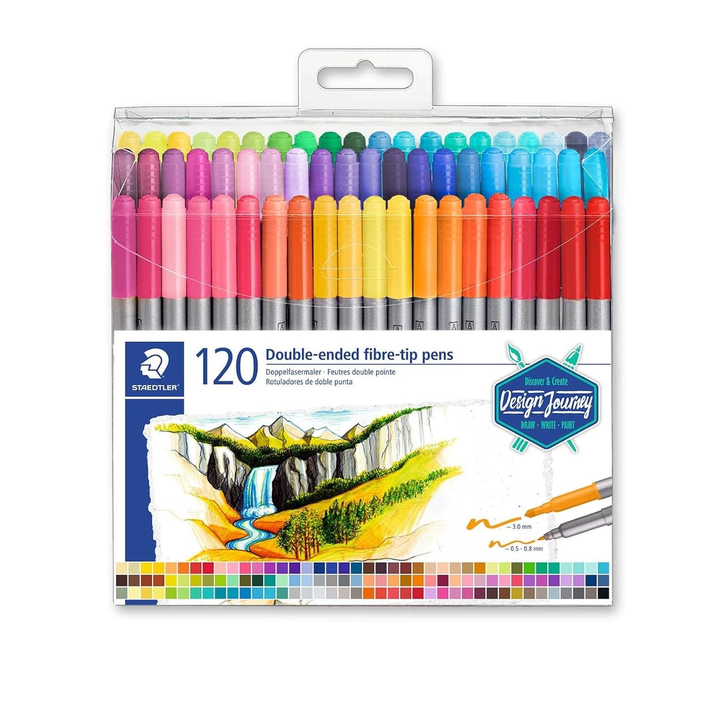 STAEDTLER Fibre tip marker pen set 2 tips 120 clrs wallet pack