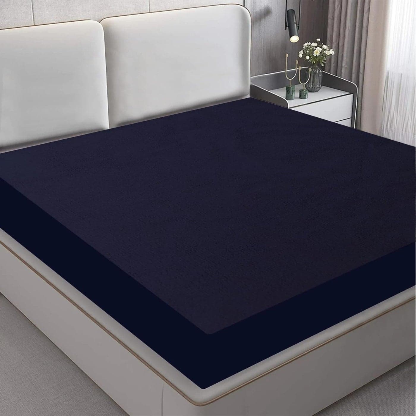 Jaipur Linen 100 Waterproof Elastic Terry Mattress ProtectorCover 60x72 Breathable Ultra Soft Fitted Bed ProtectorCover QueenDark Blue