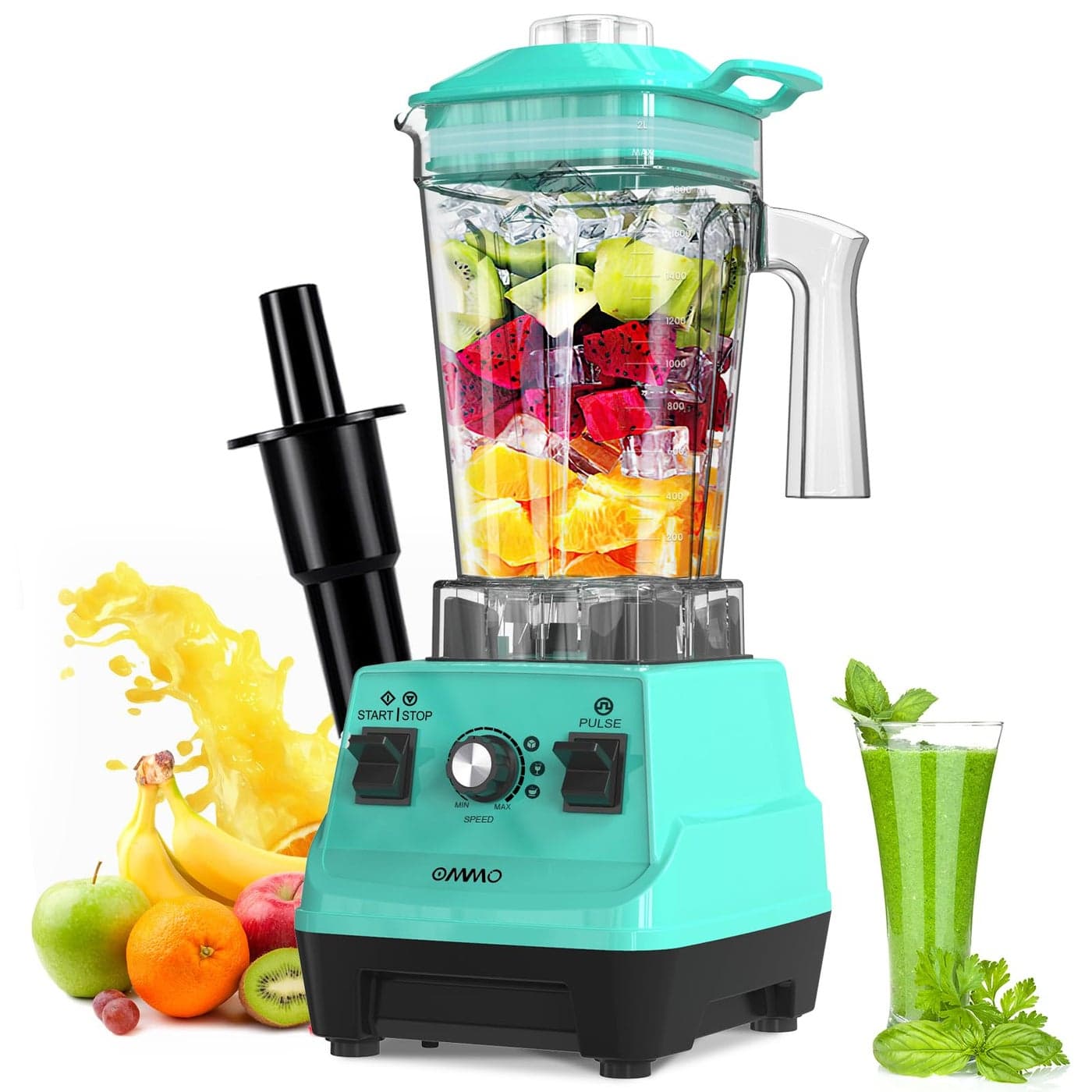OMMO Blender 1800W Professional High Speed Countertop Blender with Durable Stainless Steel Blades 60oz BPA Free Blender for Shakes and Smoothies Nuts Ice and Fruits Dishwasher Safe