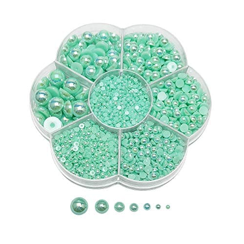 Chenkou Craft 3000PCS 1 Box Mint Round Flatback Imitation Half Pearls Bead Loose Beads Gem Mint Half Ball