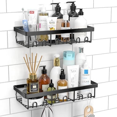 Homeor MS Self Adhesive Bathroom Shelf I Wall Mounted Bathroom Organizer I Shower Caddy Shelf Organizer Rack I Multifunctional Bathroom Rack for Bathroom, Living Room & Kitchen Accessories, Pack of 2