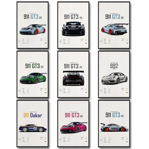dazongweihan 9pcs Super Car Posters for Boys Room, Racing Car Wall Art for Men Guys, Sports Car Wall Decor, Race Cars Pictures Wall Decor for Bedroom Dorm Man Cave (Unframe,8x12inch) (S1)