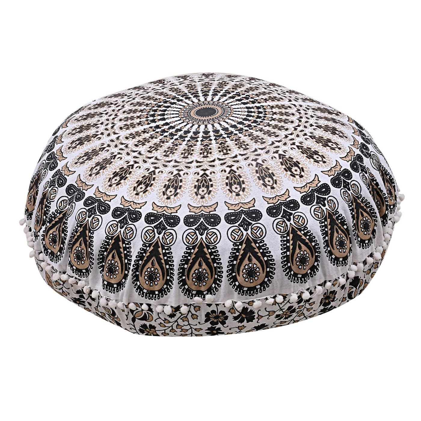 Shubhlaxmifashion 32 Blue Mandala Floor Pillow Cushion Seating Throw Cover Hippie Decorative Bohemian Ottoman Poufs Pom Pom Pillow CasesBoho Indian