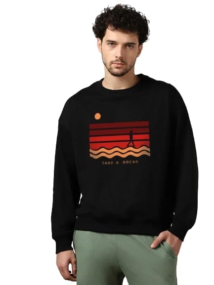 NOBERO Men's Fleece Crew Neck Regular Fit Sweatshirt (1M-TWRS-C0483-MO_Black_Medium)