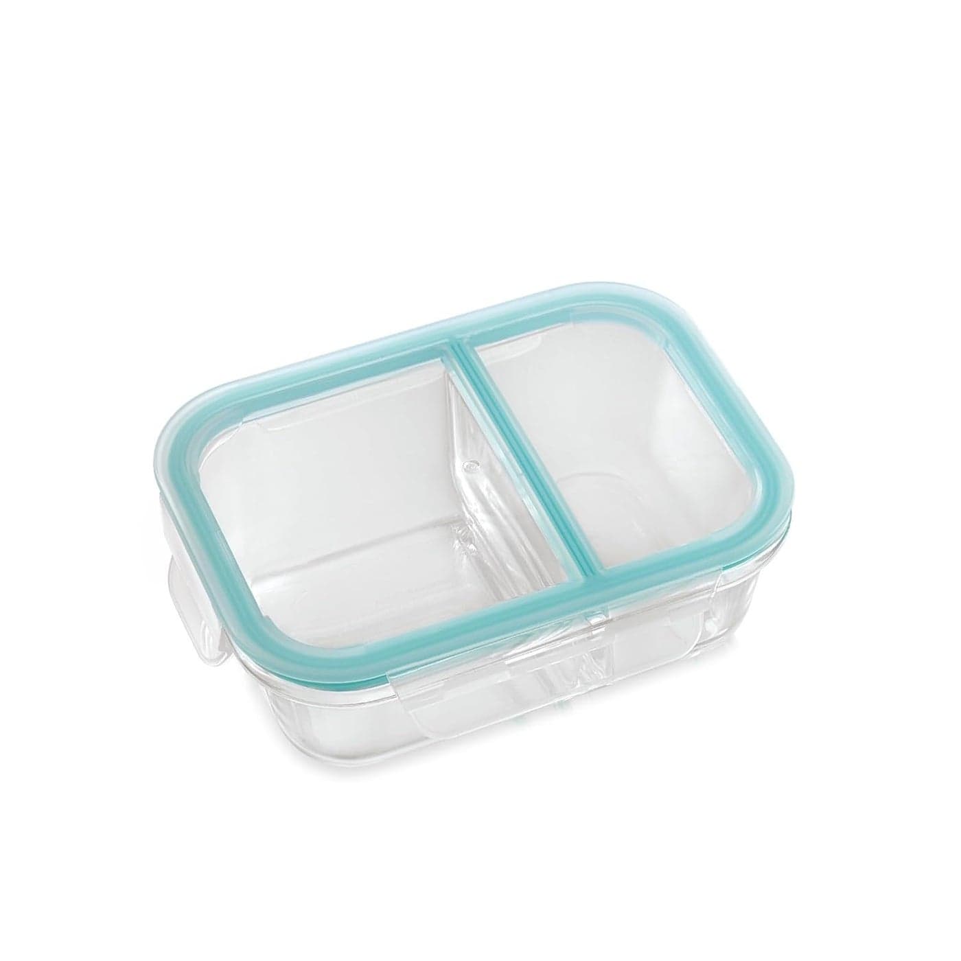 ATTRO Glassox Lunch Box with Two Compartment Locking Lid Borosilicate Glass Container Microwave Freezer Safe AirTight LeakProof 580Ml Transparent