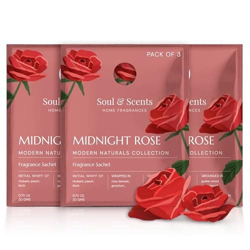 Soul & Scents Rose Fragrance Sachet | A Blend of Peach, Iris & Sandalwood | Long-Lasting Air Freshener for Car, Wardrobe, Kitchen, and Travel Bag | Pack of 3-20gm Each