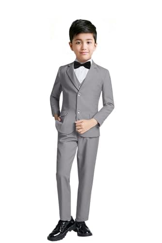 YuanLu Boys Colorful Formal Suits 5 Piece Slim Fit Dresswear Suit Set (Gray, 14)
