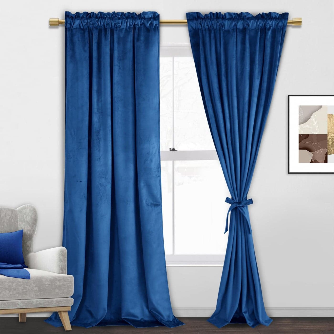 JIUZHEN Blue Velvet Blackout Curtains 84 inch Long Luxury Room Darkening Noise Reducing Rod Pocket Window Treatments for Living RoomBedroom 52W x 84L Set of 2 Panels Blue
