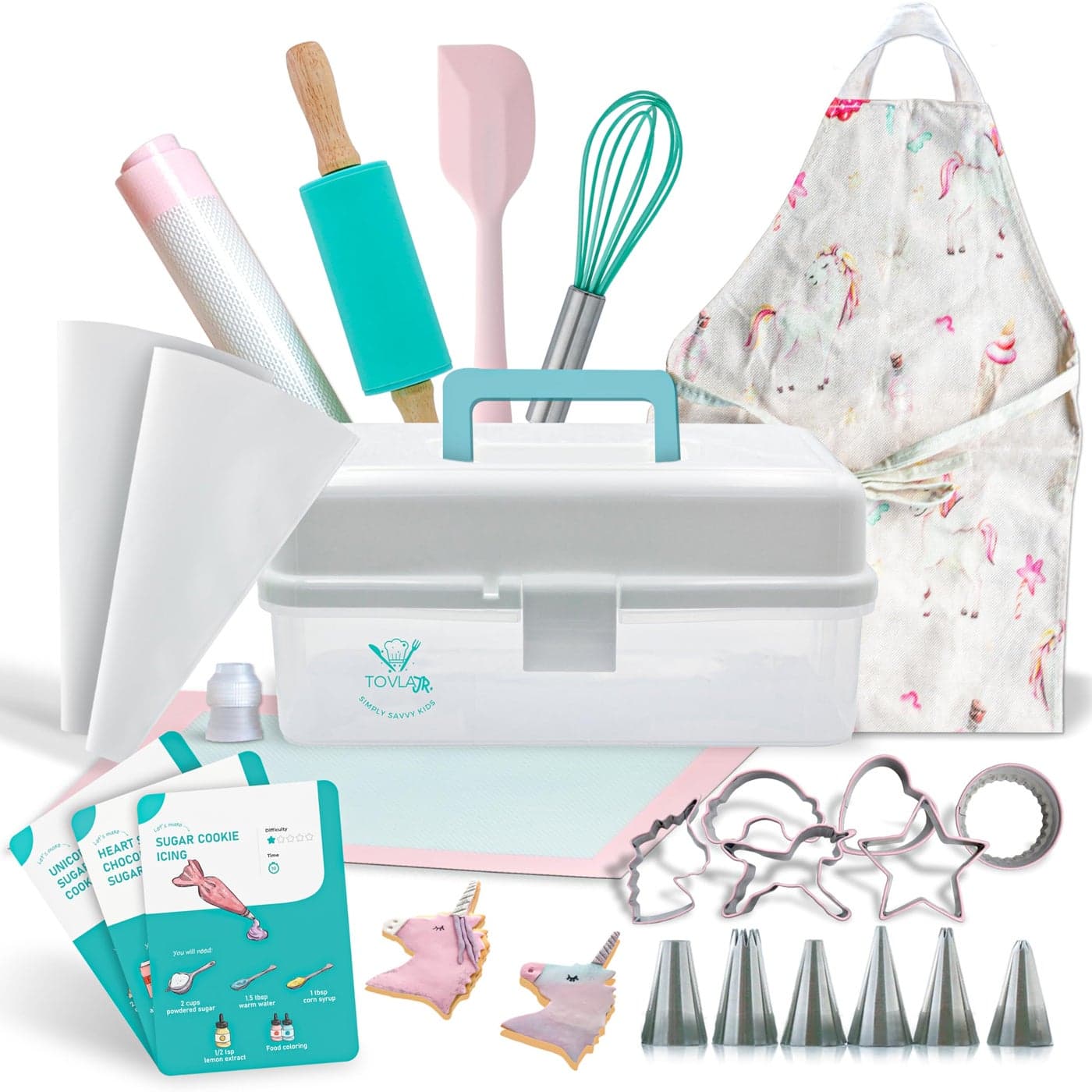 Tovla Jr Kids Baking Gift Set with Storage Case Unicorn Baking Gift Set for KidsReal Kids Cooking and Baking Utensils for Cookie Cupcakes and Decorating
