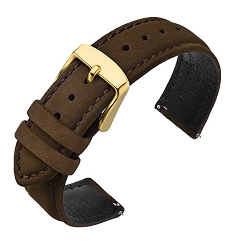 ANNEFIT 22mm Watch Band with Stainless Steel Gold Buckle Vintage Nubuck Suede Soft Leather watch Strap with Quick Release Dark Brown