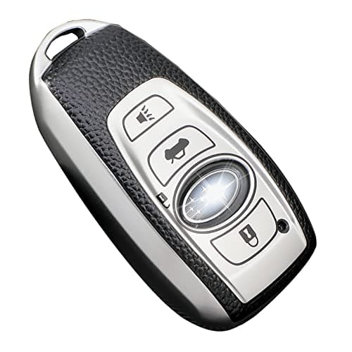 Cacacar Subaru Key Fob Cover, Premium Soft TPU Leather Full Cover Protection Case for Subaru Forester Outback BRZ Legacy CrossTrek Smart Key Protector, Silver