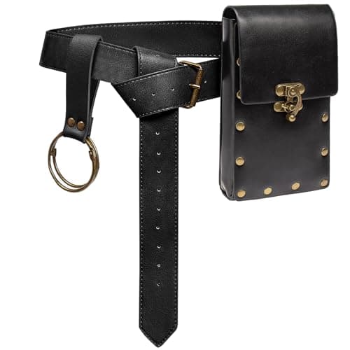 Belt Pouch Waist Bag Fanny Pack Steampunk Phone Holder Medieval Bag Leather Belt Renaissance Cosplay Costume Accessories (1-Balck)