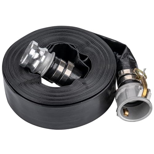 EASTRANS 3" x 50' Black Heavy Duty Discharge Hose for Swimming Pools, Reinforced Lay Flat Pool Backwash Hose, Durable Water Drain Hose with Aluminum Camlock C and E Fittings
