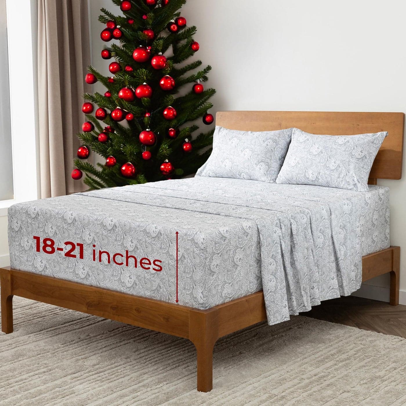 Mellanni Extra Deep King Sheets 4 PC Iconic Collection Bedding Hotel Luxury Ultra Soft Cooling Bed Sheets Wrinkle Fade Stain Resistant King Paisley Gray