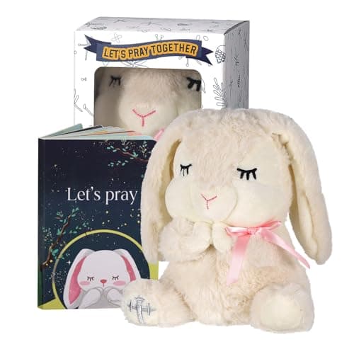 VUNCESSIN Baptism Gifts for Girls Baby Dedication Gift Christening Gifts for Baby Girls Baptism Gifts Set Include 7 Plush Bunny and Lets Pray Book in Keepsake Box