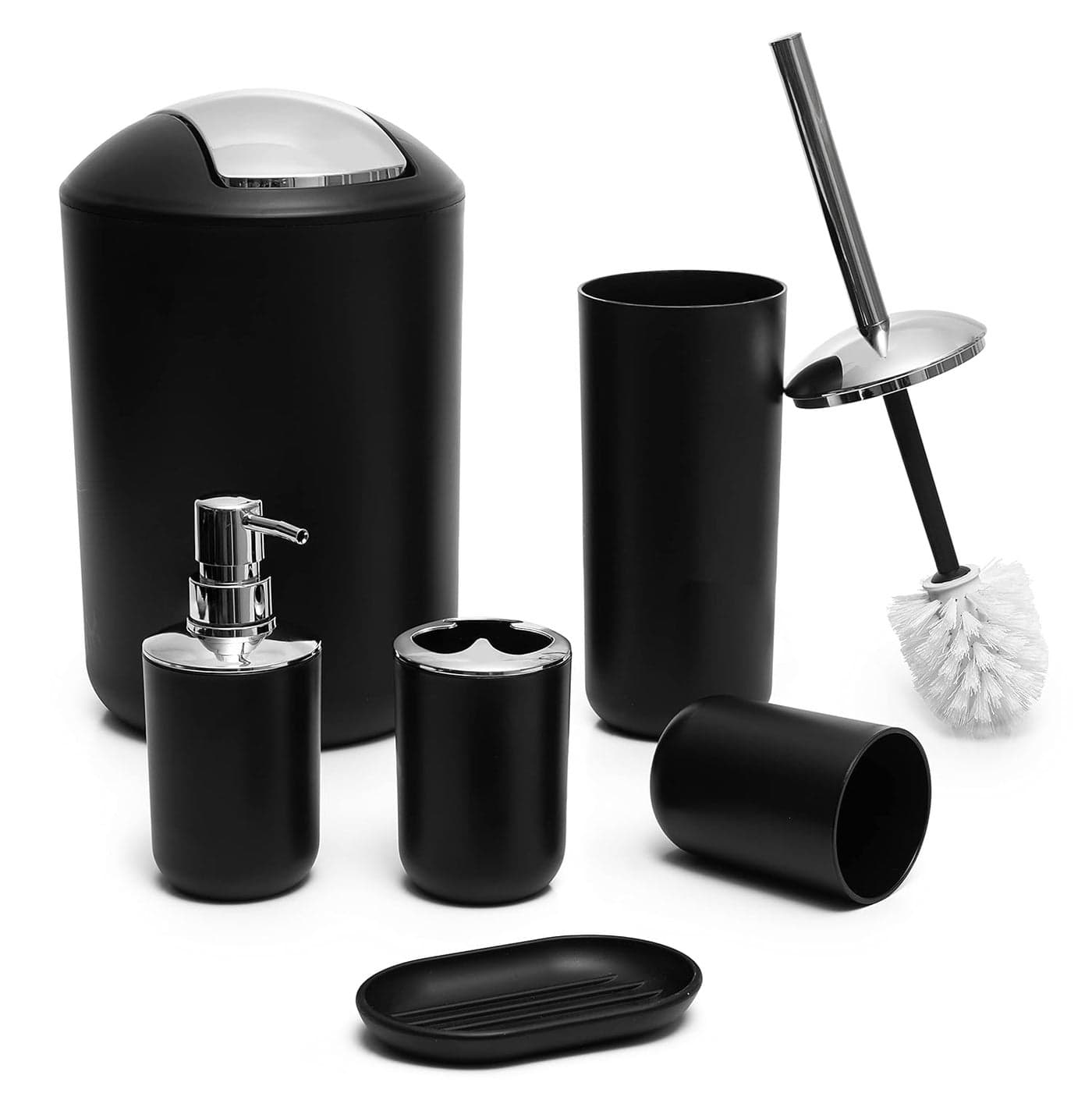 Moss Stone 6 pcs Bathroom Accessories Set Includes Soap Dispenser Toothbrush Holder Toothbrush Cup Soap Dish A Complete Decor Black Set