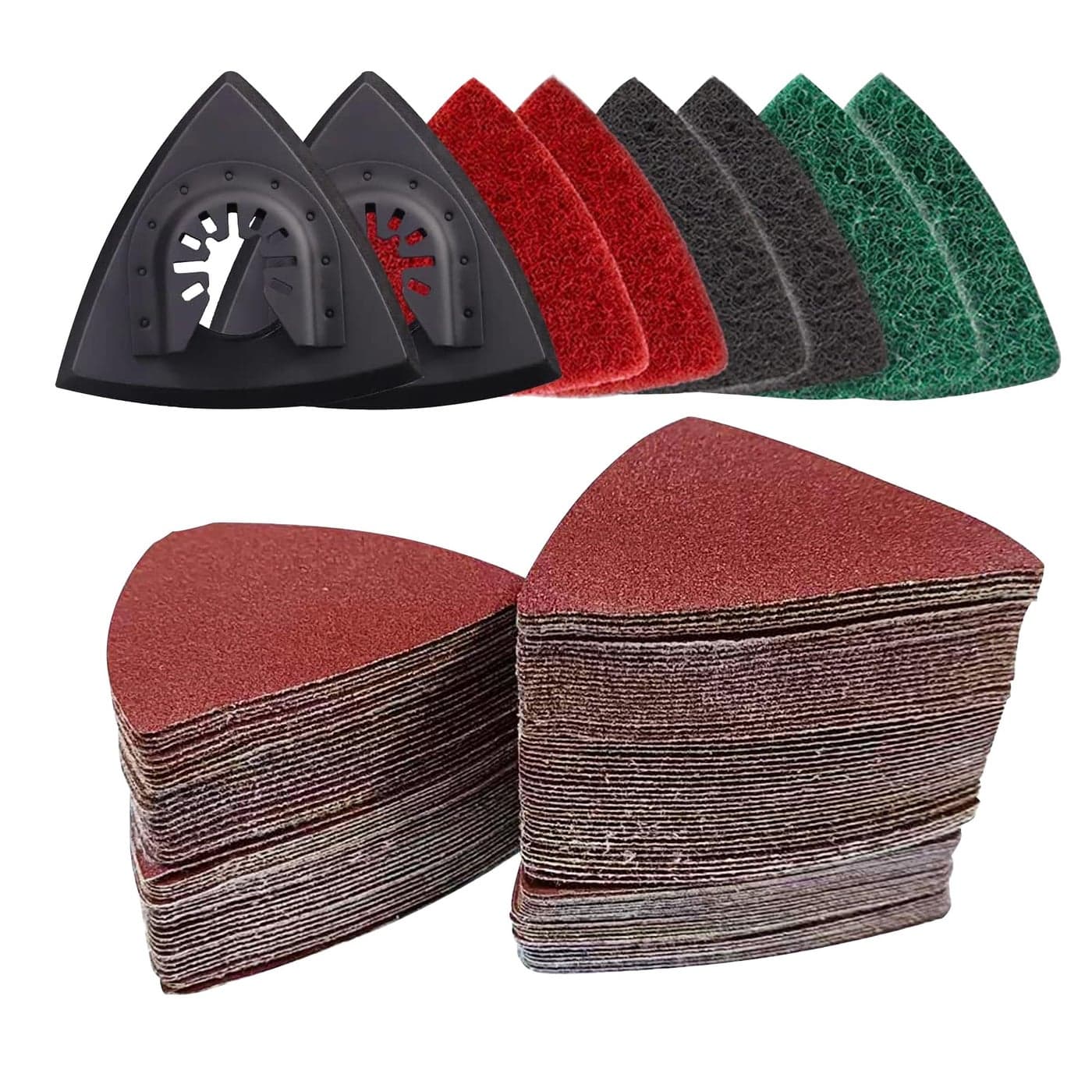 VRKET 133PCS Oscillating Tool Sanding Pads Kit125 Sandpaper 2 Triangular Sanding Pads and 6 Triangular Scrubbing Pads for Surface SandingMechanical Maintenance CleaningPolishingDeburring