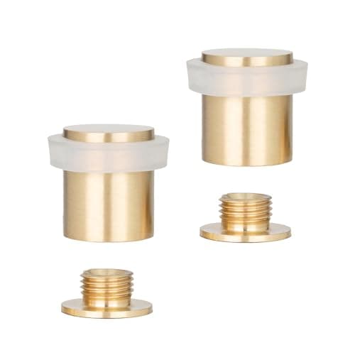 Pack of 2 EVI Door Stoppers Brass Door Stopper Screw Fastening White Rubber Protector 079 x 099 Inch Door Stop