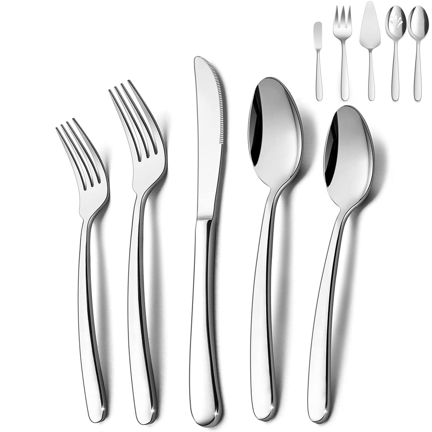 HaWare Heavy Duty Silverware Set 45 Pieces Stainless Steel Flatware with Serving Utensils Weight Tableware for 8 Modern Cutlery for Home Dishwasher Safe Mirror Polished