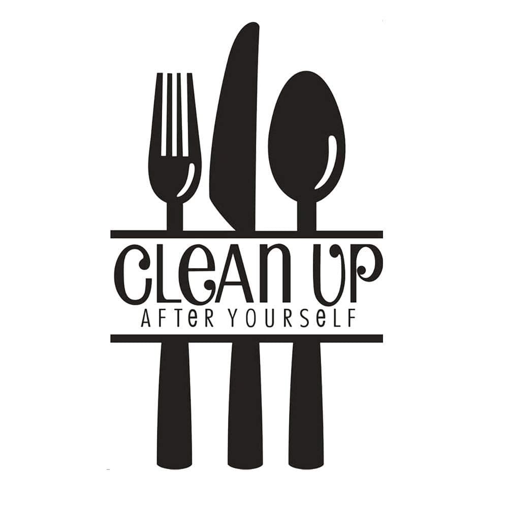 Clean Up After Yourself Wall Stickers Kitchen Tableware Quote Wall Decals Sticker Spoon Fork Knife Decal Decor for Home Dinning Room Kitchen Mural Decorations