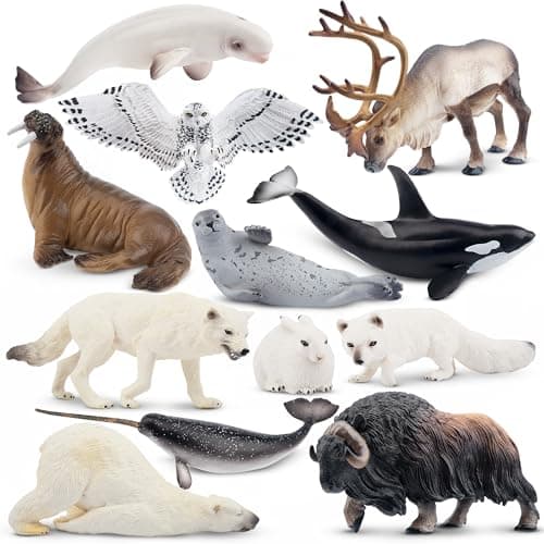Toymany 12PCS 47 Large Polar Animals Figurines Plastic Arctic Animal Toy Preschool Set Includes Polar BearCaribouWhalesWalrus Cake Toppers Christmas Birthday Toys Gift for Kids Toddlers
