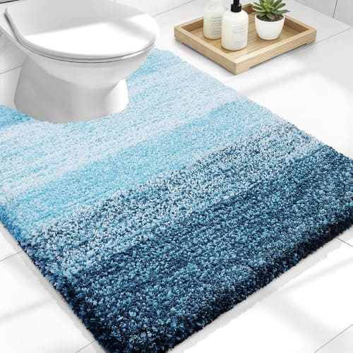 OLANLY Luxury Toilet Rugs UShaped 24x20 Extra Soft and Absorbent Microfiber Bathroom Rugs NonSlip Plush Shaggy Bath Mat Machine Wash Dry Contour Bathroom Mats for Toilet Base Peacock Blue