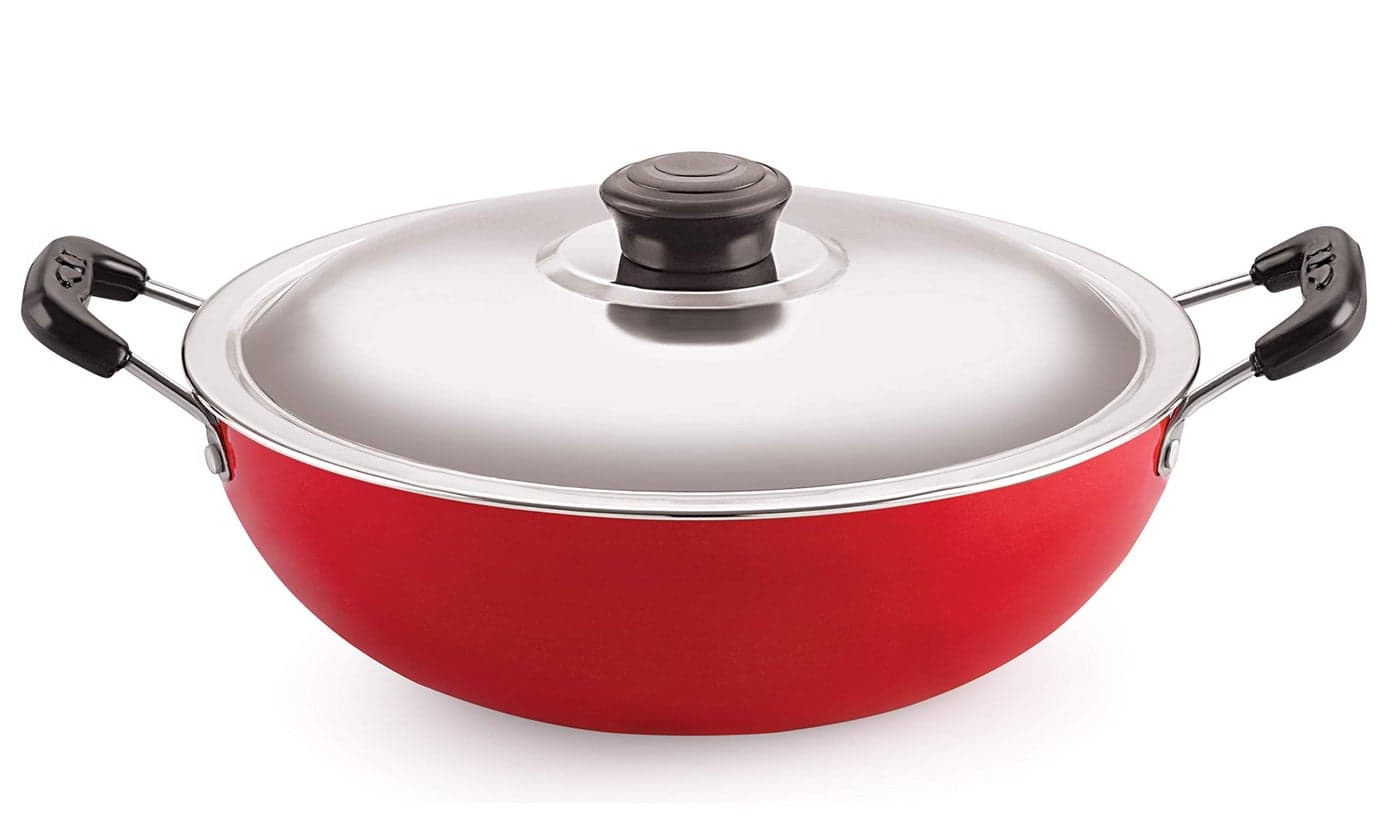 Nirlon Nonstick Aluminium Deep Fry Kadai/Wok 22cm with Stainless Steel Lid, Capacity 2.2 Litre(Compatible with All Gas & stovetops Only)