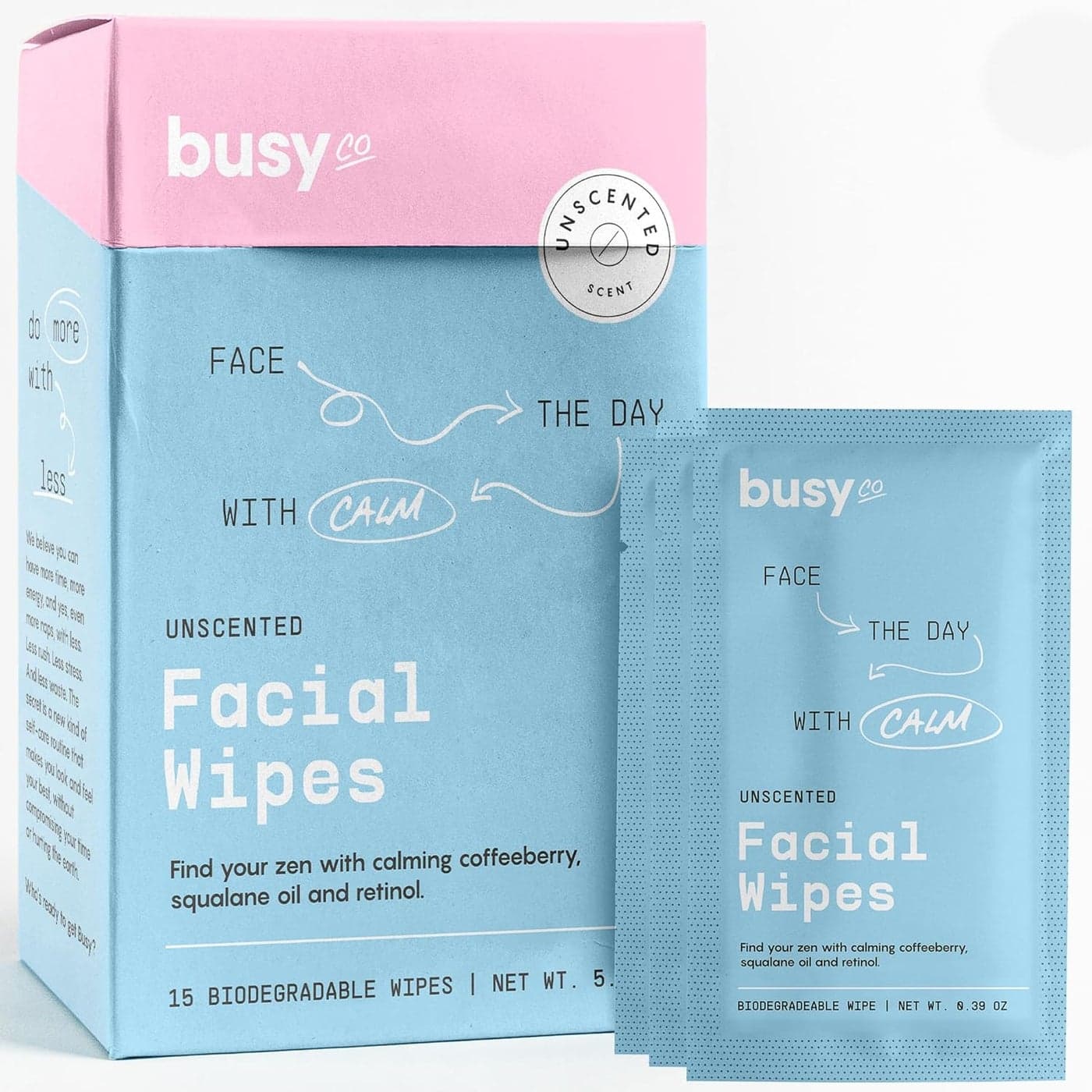 Calm Line Facial Wipes Brightening Cleaning Wipes Unscented Moist Towelettes Individually Wrapped Natural Wipes Face Wash Cloth for Facial Cleansing with AHABHA Clover and Calendula 15ct