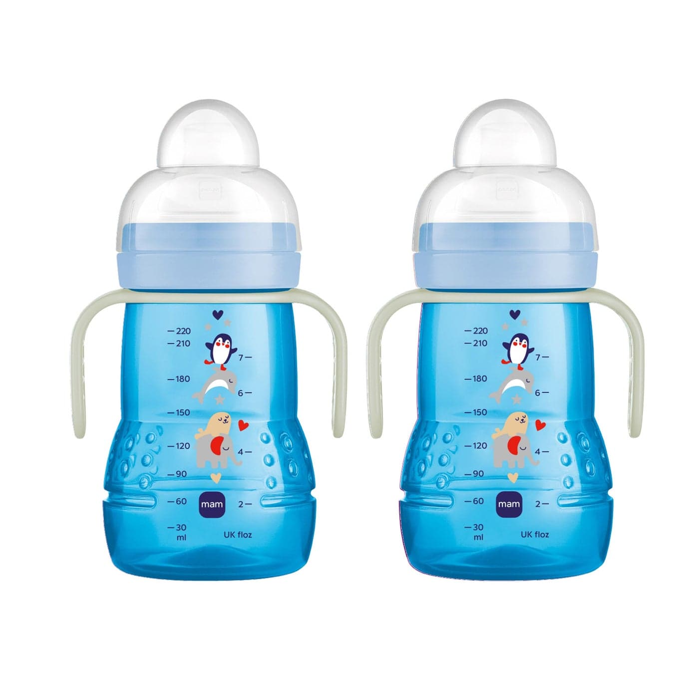 MAM Trainer Sippy Cup for Toddlers 13 8 oz Transition Drinking Cup with ExtraSoft Spout SpillFree Nipple and NonSlip Handles for boys 4 Months 2 Count