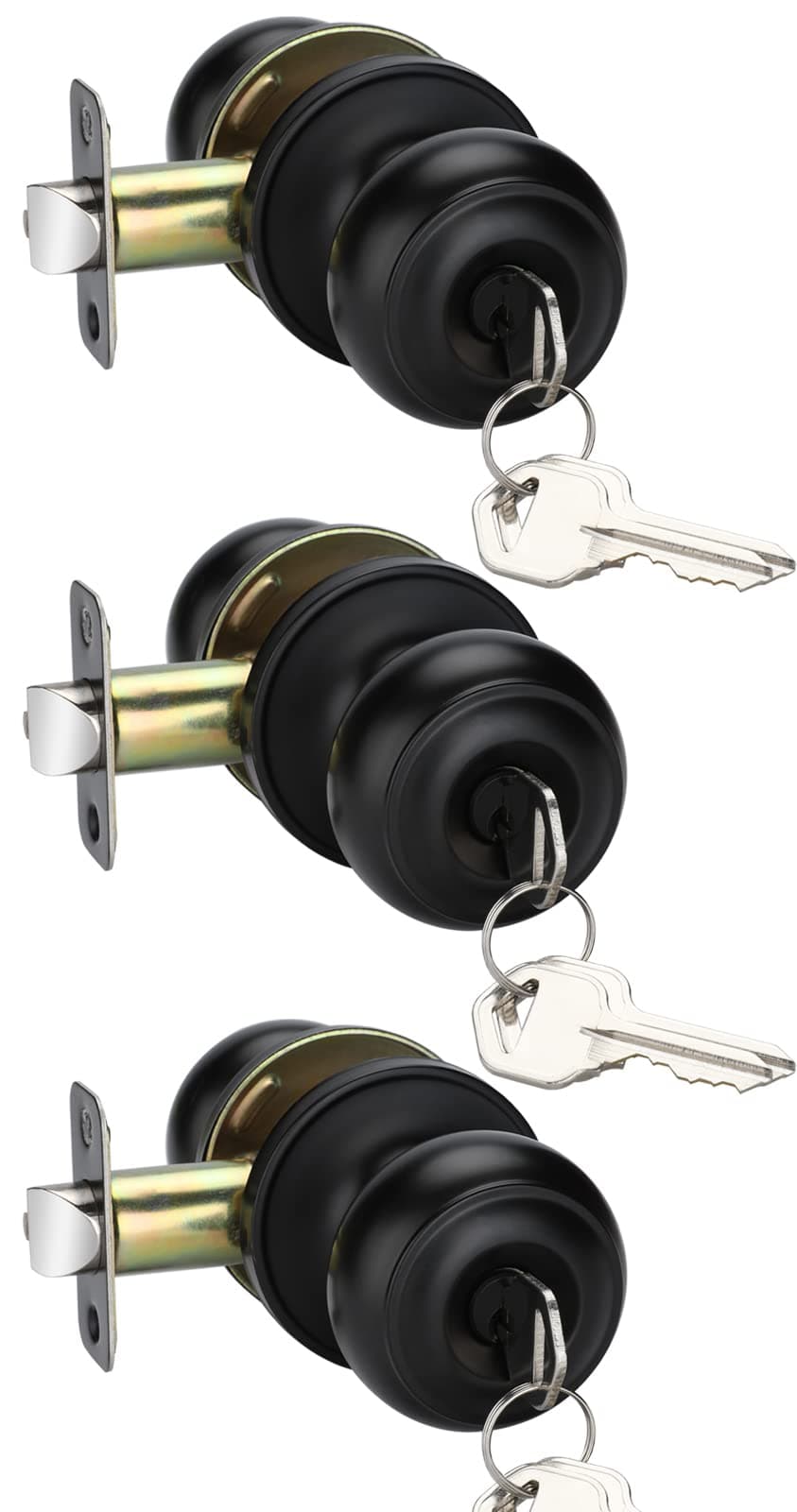 goldenwarm Key Entry Door Knob Black, Keyed-Alike Door Knob with Lock and Key, Matte Black Entry Key Door Knob, Exterior Locking Door Knobs with Keys(3 Pack)