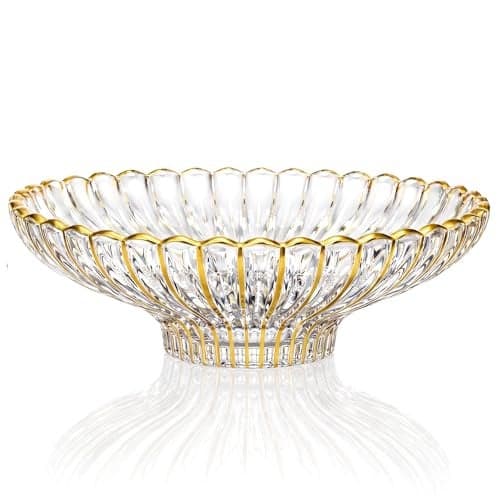 Yiyiring Gold Large Decorative Bowl 12'' Hand-painted Ruffle Decorative Bowl Glass Fruit Bowls Crystal Key Bowls Modern for Counter Home Decoration Table Centerpiece Kitchen Dining Room(Flat)