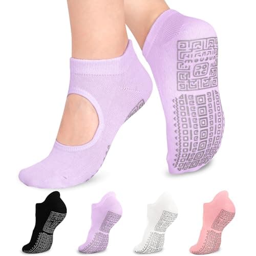 unenow Non Slip Grip Yoga Socks for Women with Cushion for Pilates, Barre, Home