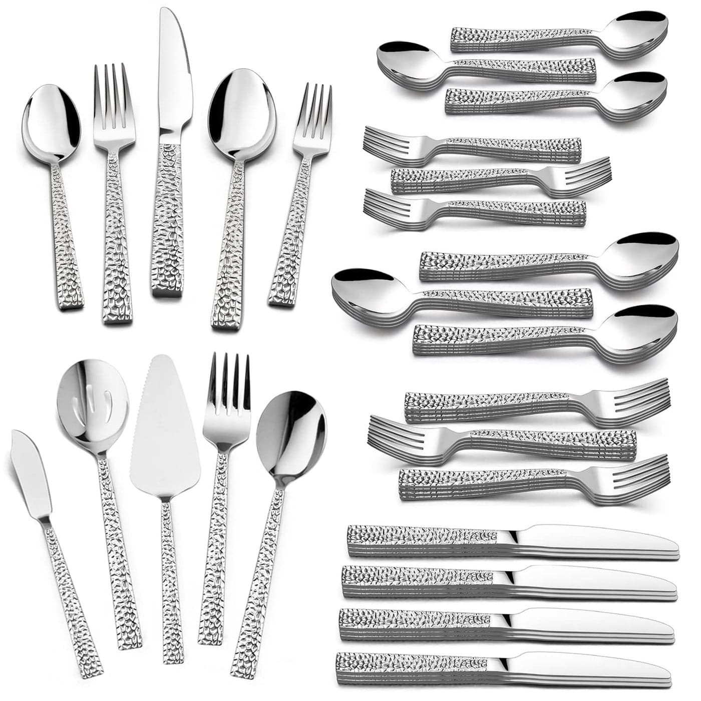 HaWare 65Piece Hammered Flatware Serving Set Stainless Steel Silverware Cutlery Set for HomeHotelRestaurant Service for 12 Elegant Classic Design Dishwasher SafeSquare Edge