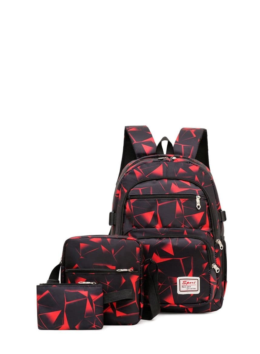 3-Piece Printed Bag Set Red/Black