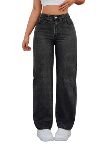 Linaria Women's High Waist Wide Leg Baggy Jeans, Regular Fit, Grey (in, Numeric, 34, Regular, Grey)
